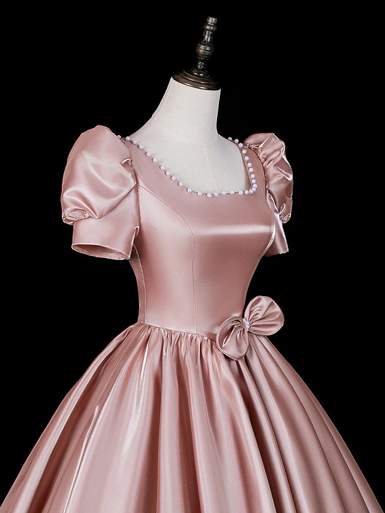 

Customized Pink Shiny Women Evening Dresses Puff Sleeves Prom Birthday Party Gowns Formal Occasion Vestido De Noche