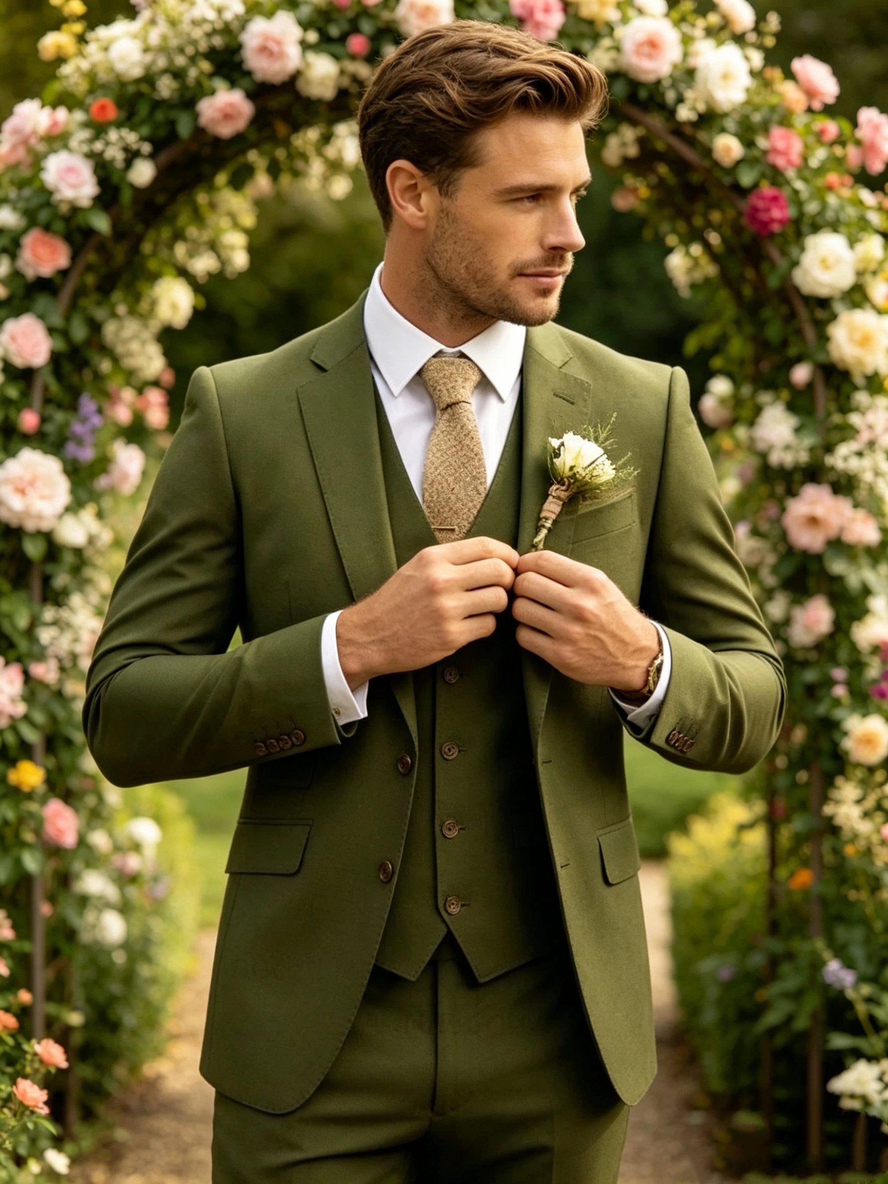 

New Business Casual MC Wedding Groom Best Man Dress Green Men's Suit Three-piece Set Wedding Suits for Men Mens Suits Set