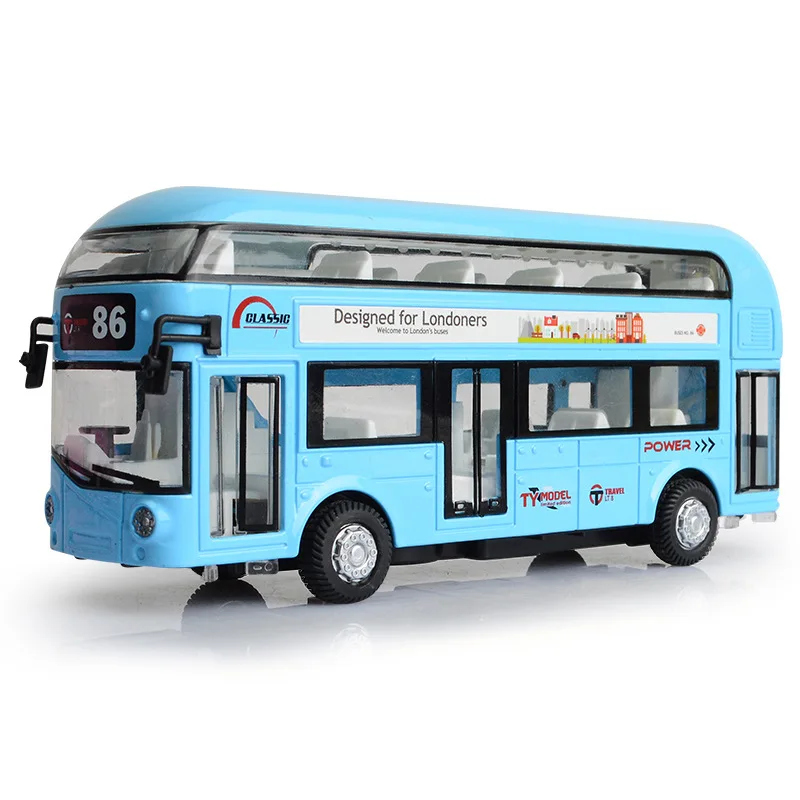 17CM Double Decker London Bus With Sound Flashing Doors Open Luxury Bus Car Model Toys For Children Christmas Gifts