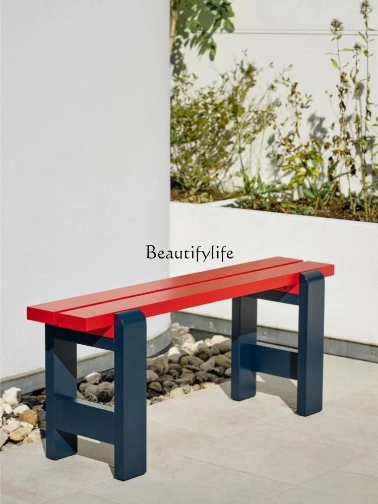 

Nordic Style Outdoor Casual Color Table and Chair Solid Wood Long Stool Courtyard Outdoor
