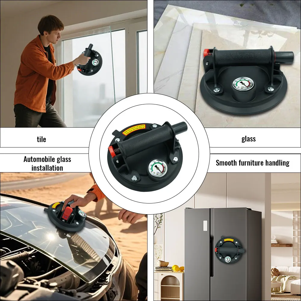 Ventosa a vácuo de 8 polegadas 250kg com medidor de pressão, espalhador a vácuo de sucção de telha cerâmica resistente, vidro de granito