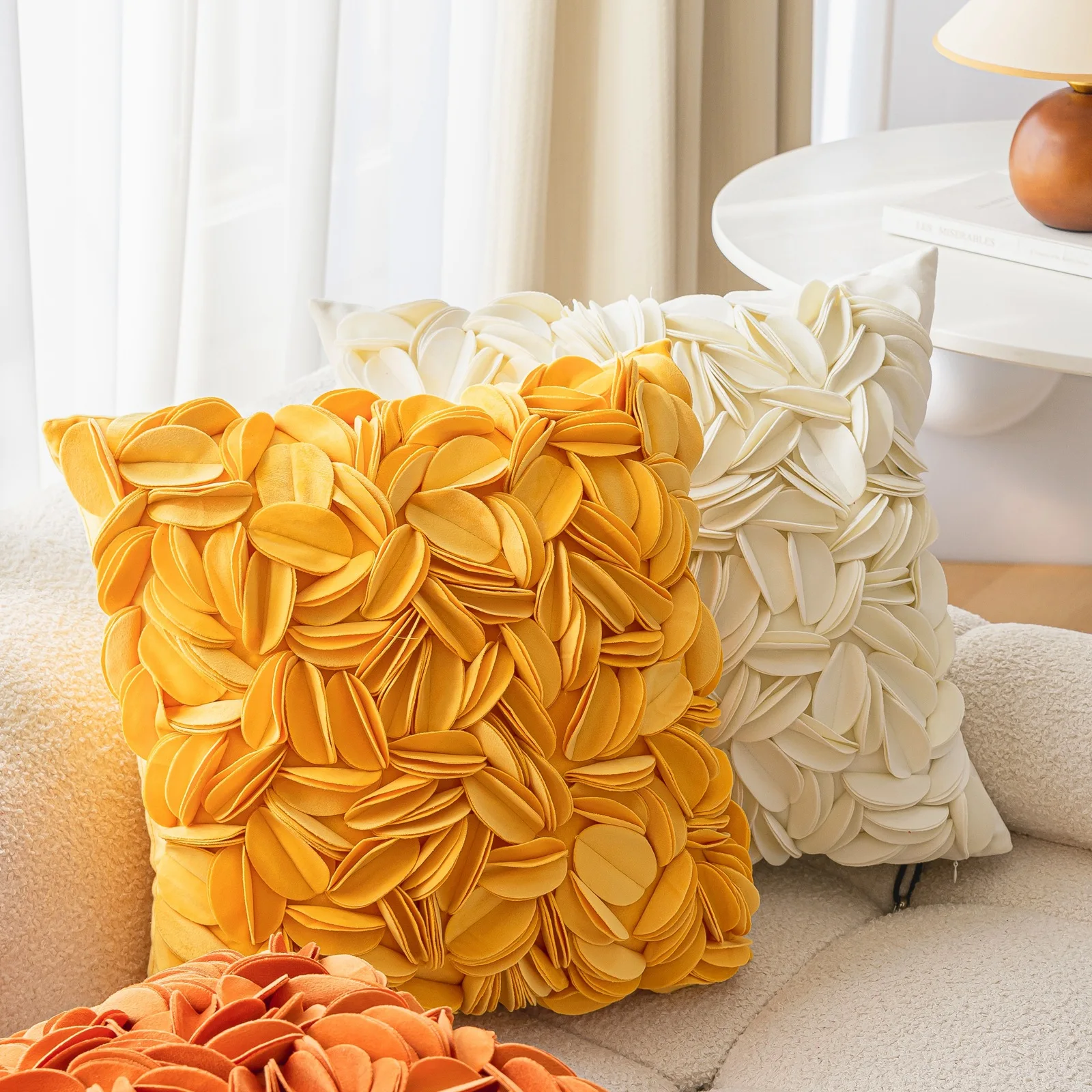 Luxury 3D Floral Petals Embroidery Cushion Cover Dutch Velvet 30X50/45X45cm Handmade Art Sofa Couch Waist Wedding Pillow Cover