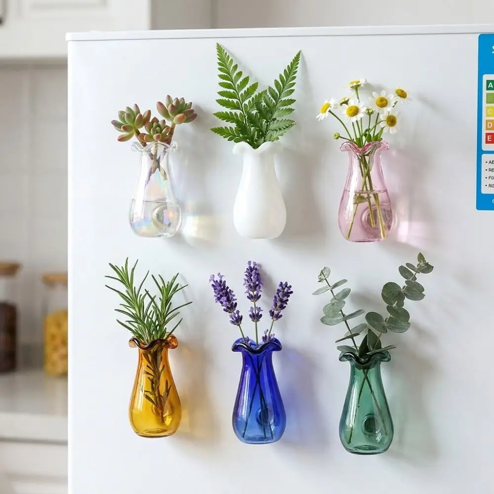 6Pcs DIY 3D Mini Vase Magnets Modern Artistic Hydroponic Plant Vase Exquisite Funny Refrigerator Magnet Home Refrigerator Decor