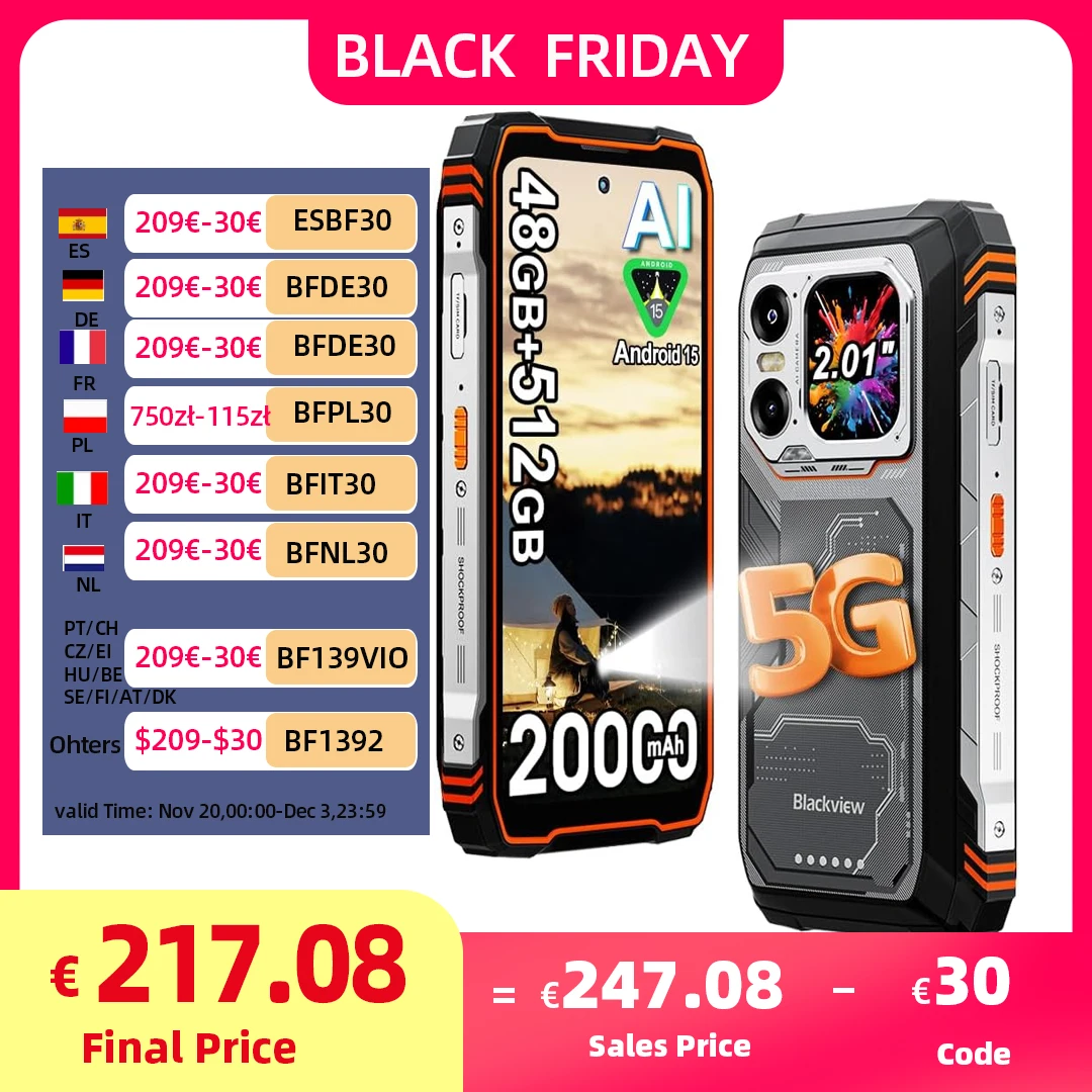 Blackview XPLORE 1 هاتف ذكي متين، هاتف ذكي خارجي مقاوم للماء 5G Android 15، شاشة 6.78 بوصة 2.4K، 256 جيجابايت/512 جيجابايت، 20000 مللي أمبير في الساعة