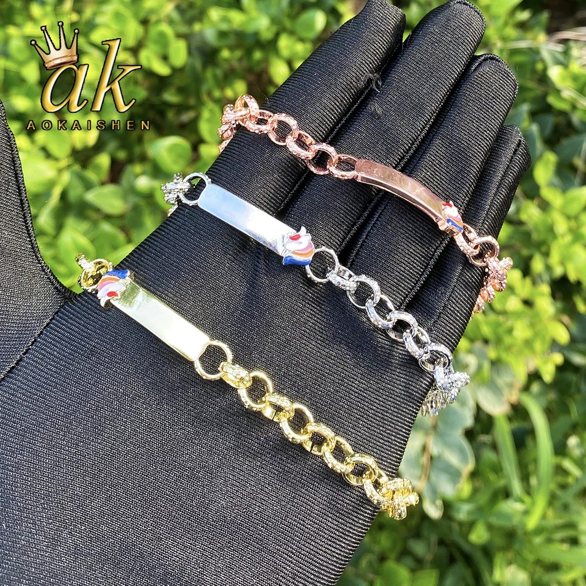 Aokaishen Belcher Unicorn Bracelet for Men Gold Plated Hip Hop Jewelry