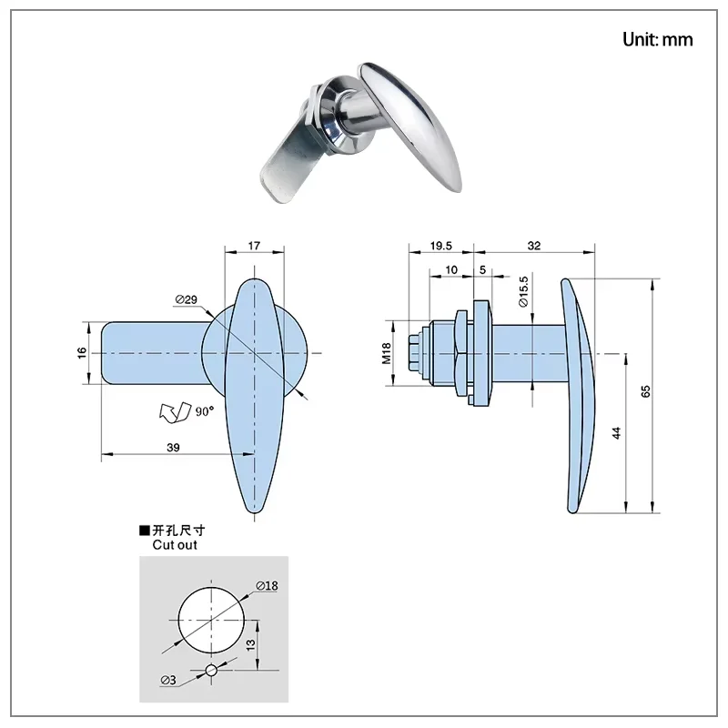 Zinc Alloy Handle Rotating Tongue Lock Industrial Electromechanical Equipment Distribution Box Control Cabinet Door Lock