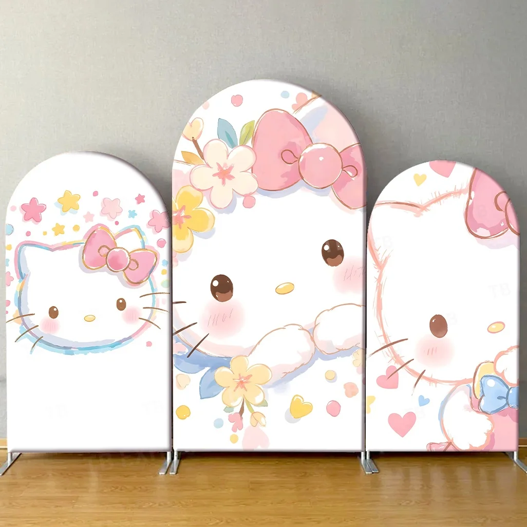 

TB Hello Kitty Arch Backdrop Cover Pink Theme for Baby Shower Girls Birthday Party Decor Photograph Background Elastic Fabric