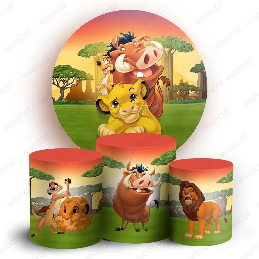 The Lion King Round Backdrop Boy Birthday Party Backdrop Timon Pumbaa Simba The Lion King Cylinder Cover Baby Shower Decor Prop