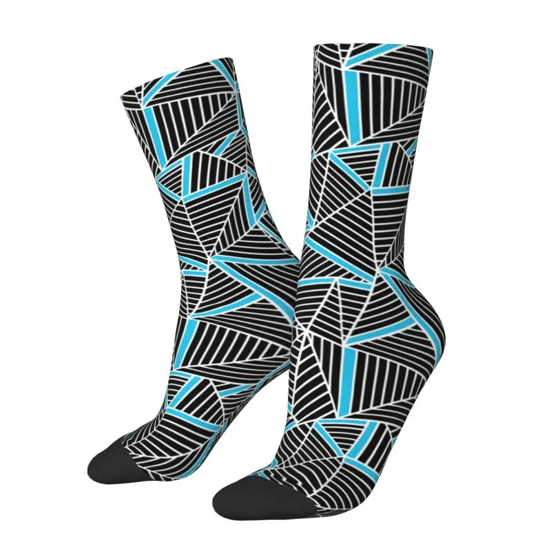 Custom Funny Abstract Lines Geometric Repeat Blue Socks Men Women Warm 3D Printing Sports Football Socks