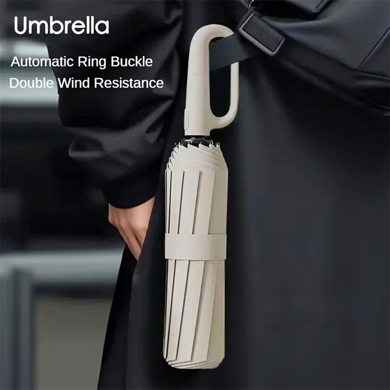 Extra Large Reinforced Wind-resistant Rain-resistant Dual-purpose UV-resistant Fully Automatic Ring-buckle Umbrella