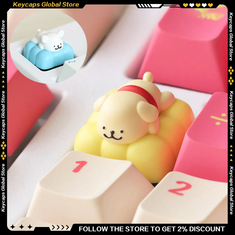 Maltese Dog Keycap Resin Cute 3D Handmade Personalized Kawaii Artisan Key Cap for Mechanical Keyboard Gaming Accessories