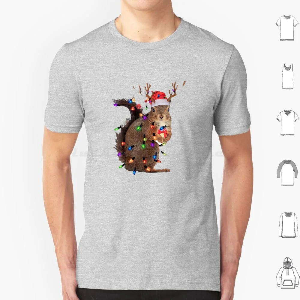 Christmas Squirrel Lights T Shirt Cotton Men Women DIY Print Christmas Squirrel Lights Christmas Squirrel Chirstmas Womens Shi