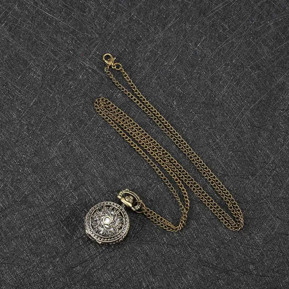 1Pcs Fashion Vintage Women Pocket Watch Alloy Retro Hollow Out Flowers Pendant Clock Sweater Necklace Chain Watches Lady Gift