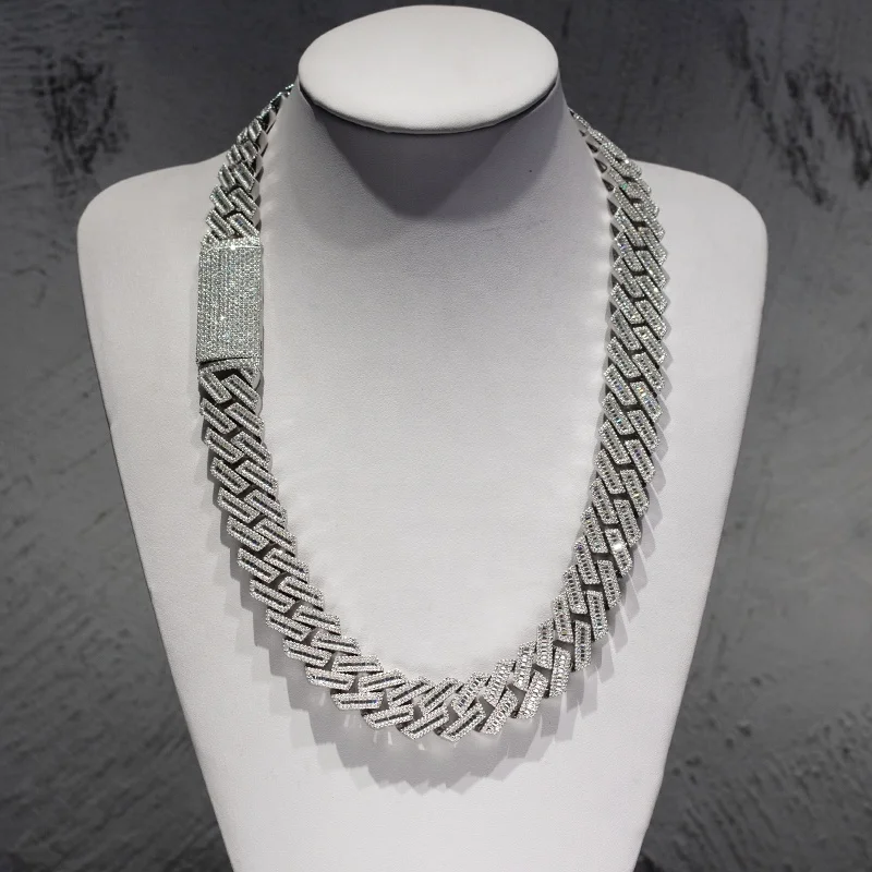 20MM Hip Hop Jewelry 925 Sterling Silver Gold Plated baguette Cuban Chain Moissanite Cuban link Chain Necklace image 2