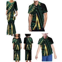 Samoan Traditional Puletasi Dress For Mother And Daughter Polynesian Island With Family Suit Matching Men Shirt Boy Top