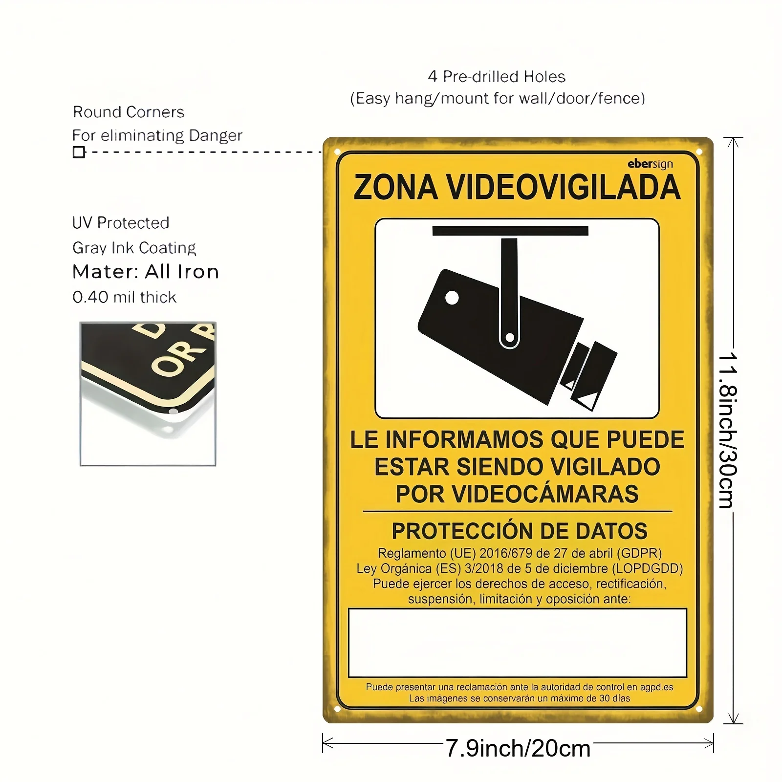 1pc Spanish Yellow Metal Sign - 
