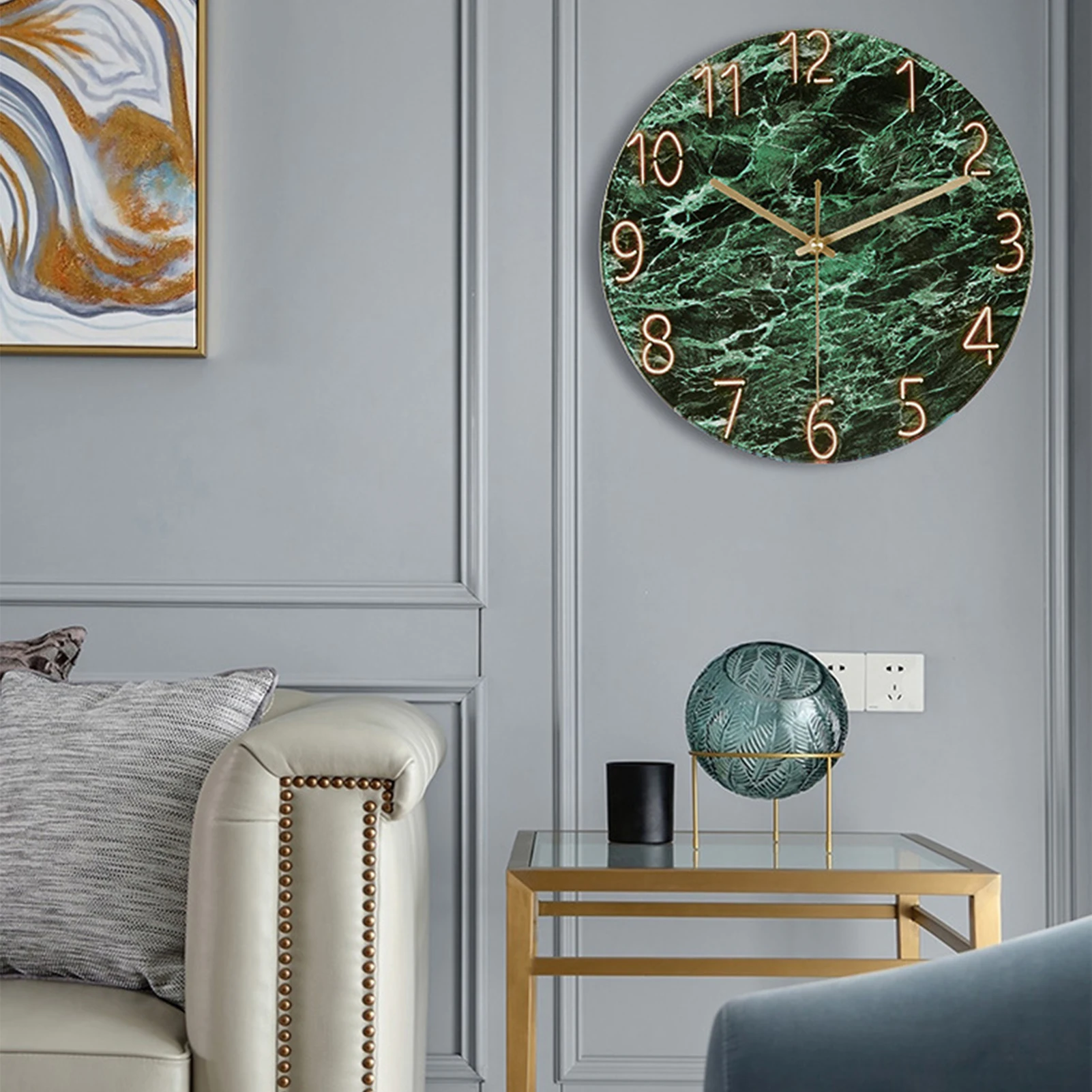 Round Silents Wall Clock, Glass Clock, Wall Clock, Art Picture for Home Office, Modern Decorative Clock, 30cm