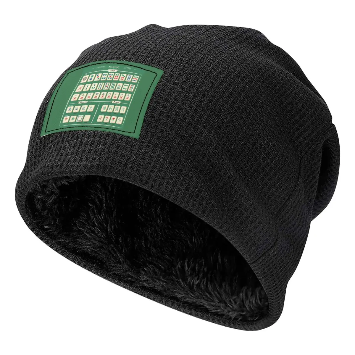 Mahjong Tile Pattern Unisex Adult Beanies Caps Fleece-Lined Bonnet Hat Warm Hip Hop Autumn Winter Outdoor Skullies Hats