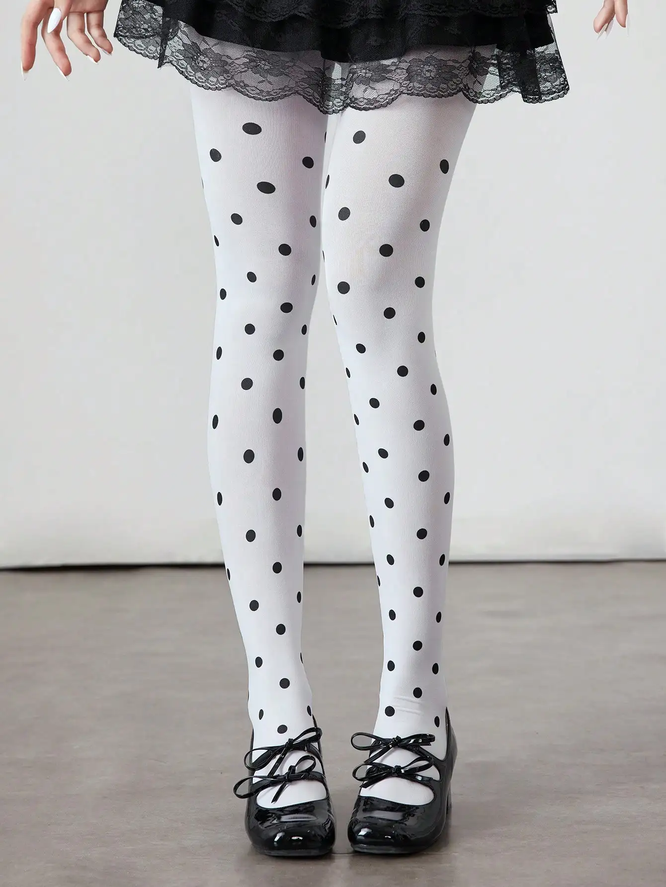 

Kawaii Polka Dot Sheer White Tights for Women, Summer Thin Pantyhose with Black Dots