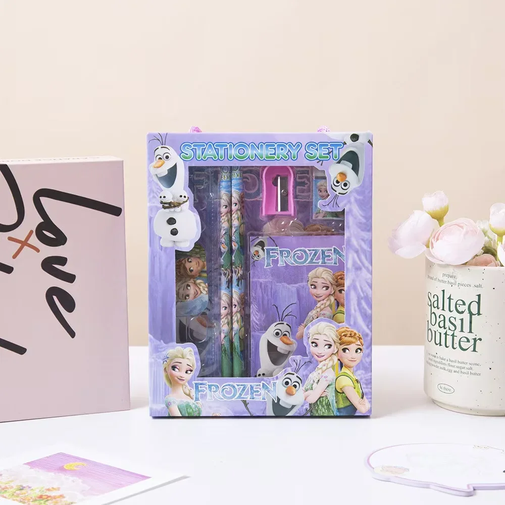 *2026! حار 6 unids/مجموعة المجمدة ميكي غرزة papelería مجموعة regalos escolares con lápiz sacapuntas borrador cuaderno regla