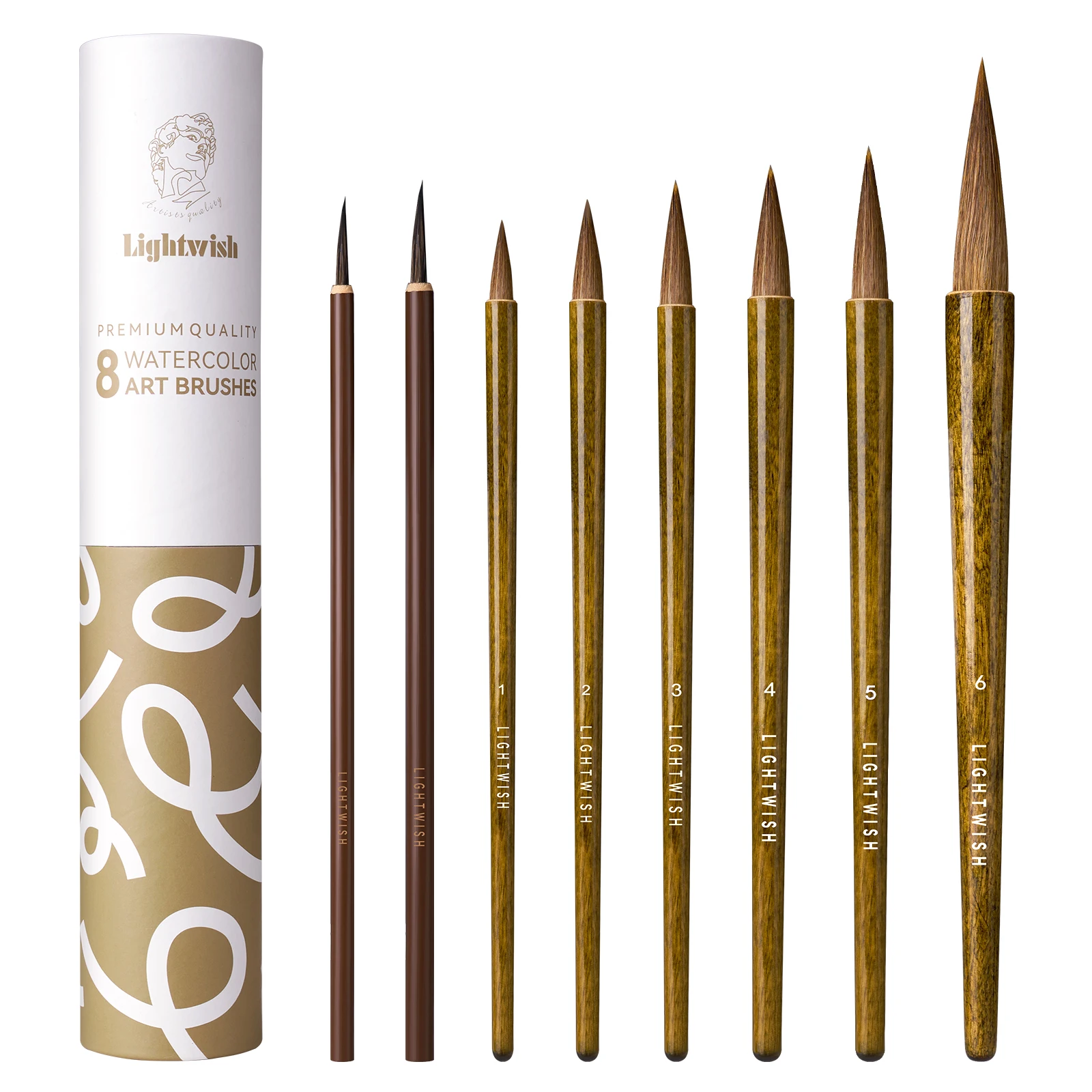 lightwish-手作り水彩ブラシ-8-本セット-高弾性--良好な吸水性--アーティストと絵画用品向け
