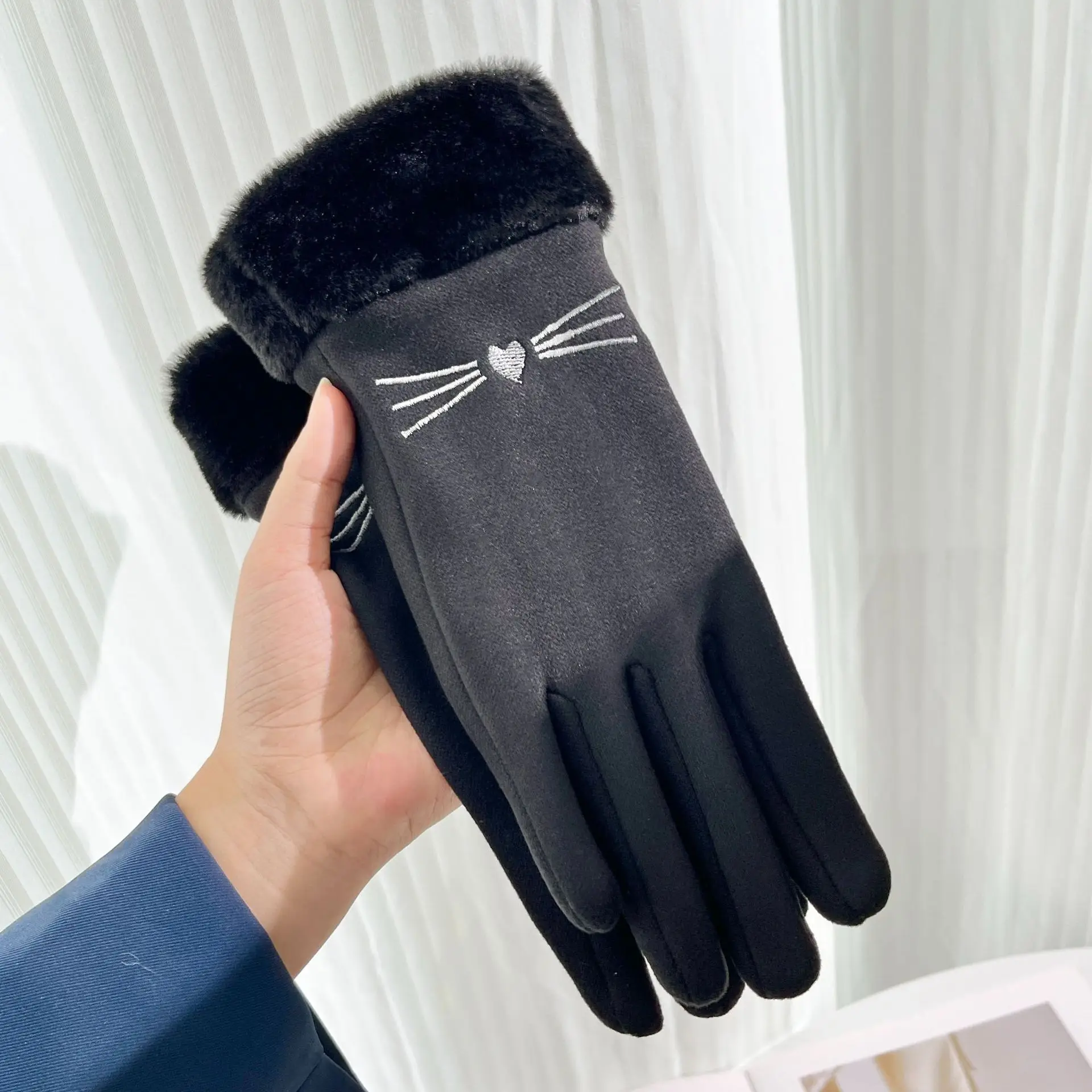 Gants d\'hiver en cachemire pour femmes, mitaines de cyclisme en cuir suédé chaud, optique féminine, velours peluche, gants de conduite à écran