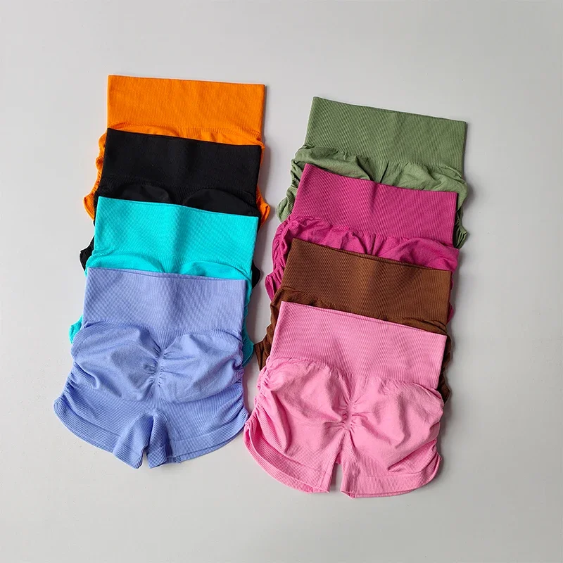 Sexy Plissierte Shorts mit Kordelzug für Damen, Enganliegende Hochgeschnittene Hüftformende Hosen, Atmungsaktive Yoga-Fitness-Dreiviertelhosen – Detail 3