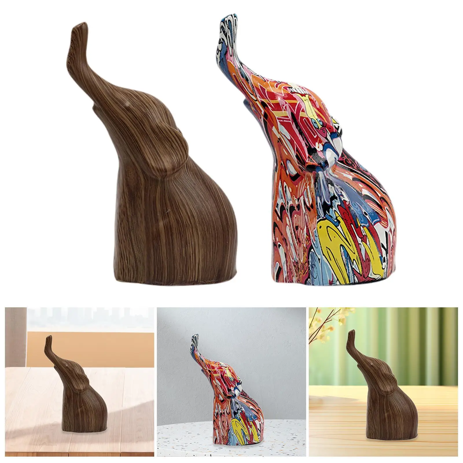 

Resin Elephant Sculpture TV Cabinet Ornament Table Centerpiece Art Works Animal Figurine for Festival Bedroom Entryway Office