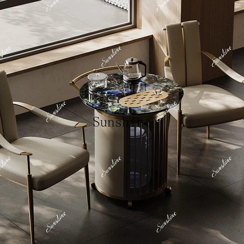 Natural marble movable balcony living room home light luxury high-end tea cabinet table simple  FT