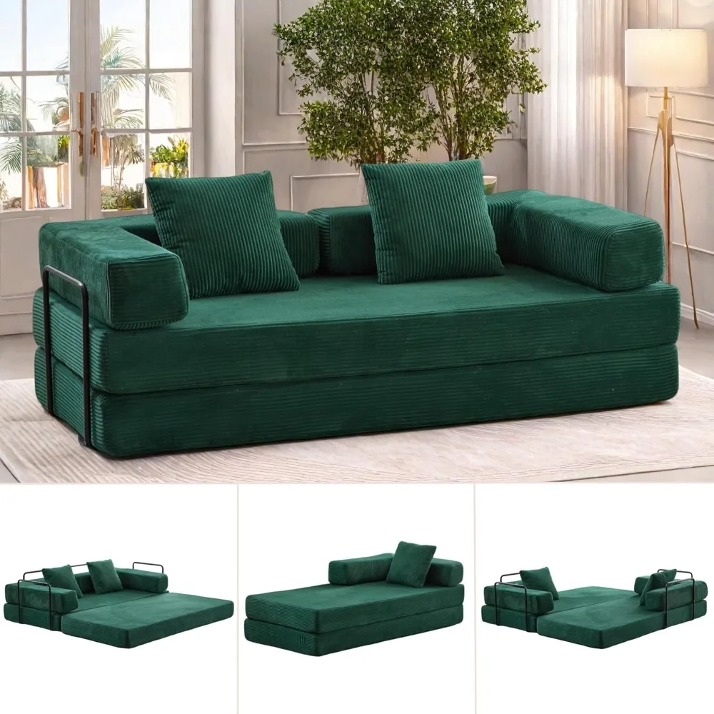 

Sofa Bed, Compression Futon Sofa With Pillows & Armrest, Foldable Mattress Couch With Fixed-shape Frame,Couch