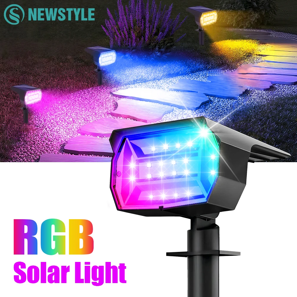 

Солнечные прожекторы RGB для улицы, IP65, водонепроницаемые, 20 светодиодов, RGB с изменяющимся цветом, ландшафтные светильники для декоративного освещения сада на открытом воздухе