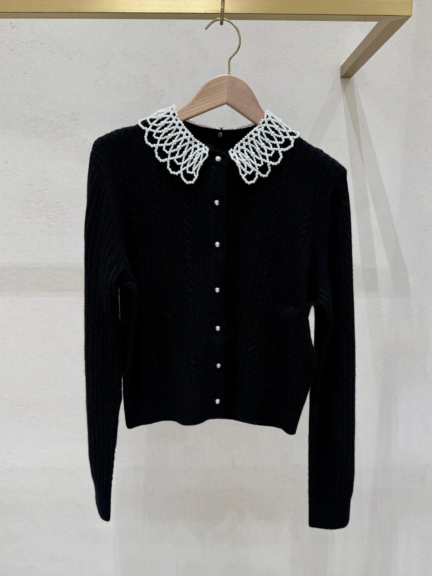 

M Home Southern Oil High End Women's Knitted Cardigan ort Sve Pearl Embellied Turn-down Collar Daily Wear Autumn Winte...