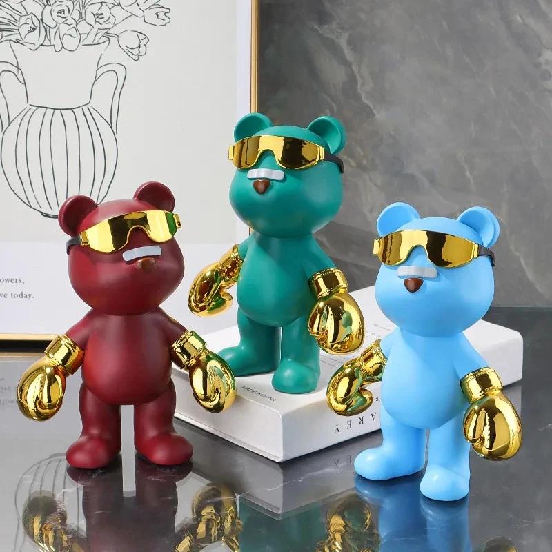 

New Creative Light Luxury Resin Boxing Violent Bear Desktop Window Office Modern Home Crafts Decorative Ornaments Holiday Gifts