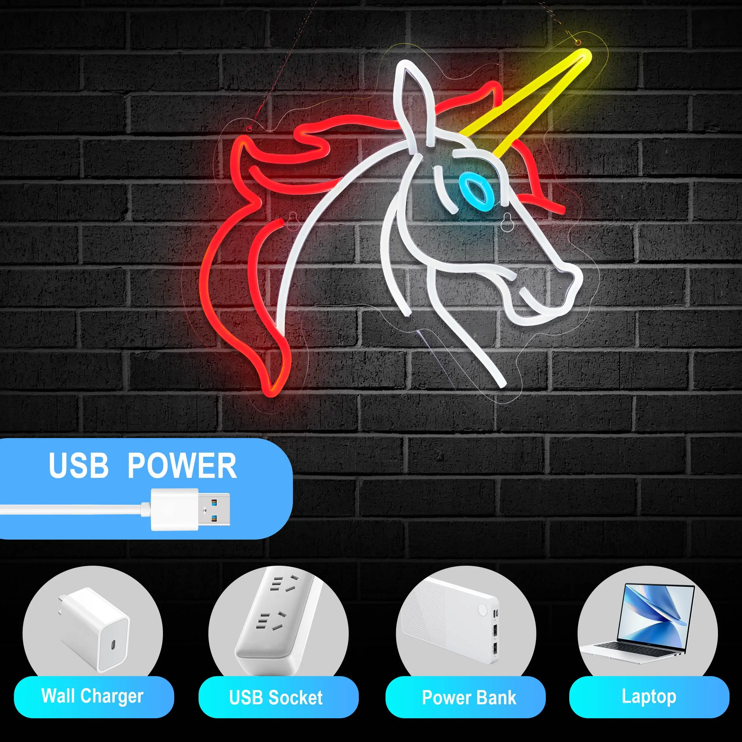 Unicorn Neon Sign for Wall Décor with Dimmable Switch LED Grils Room Neon Signs Decor Light