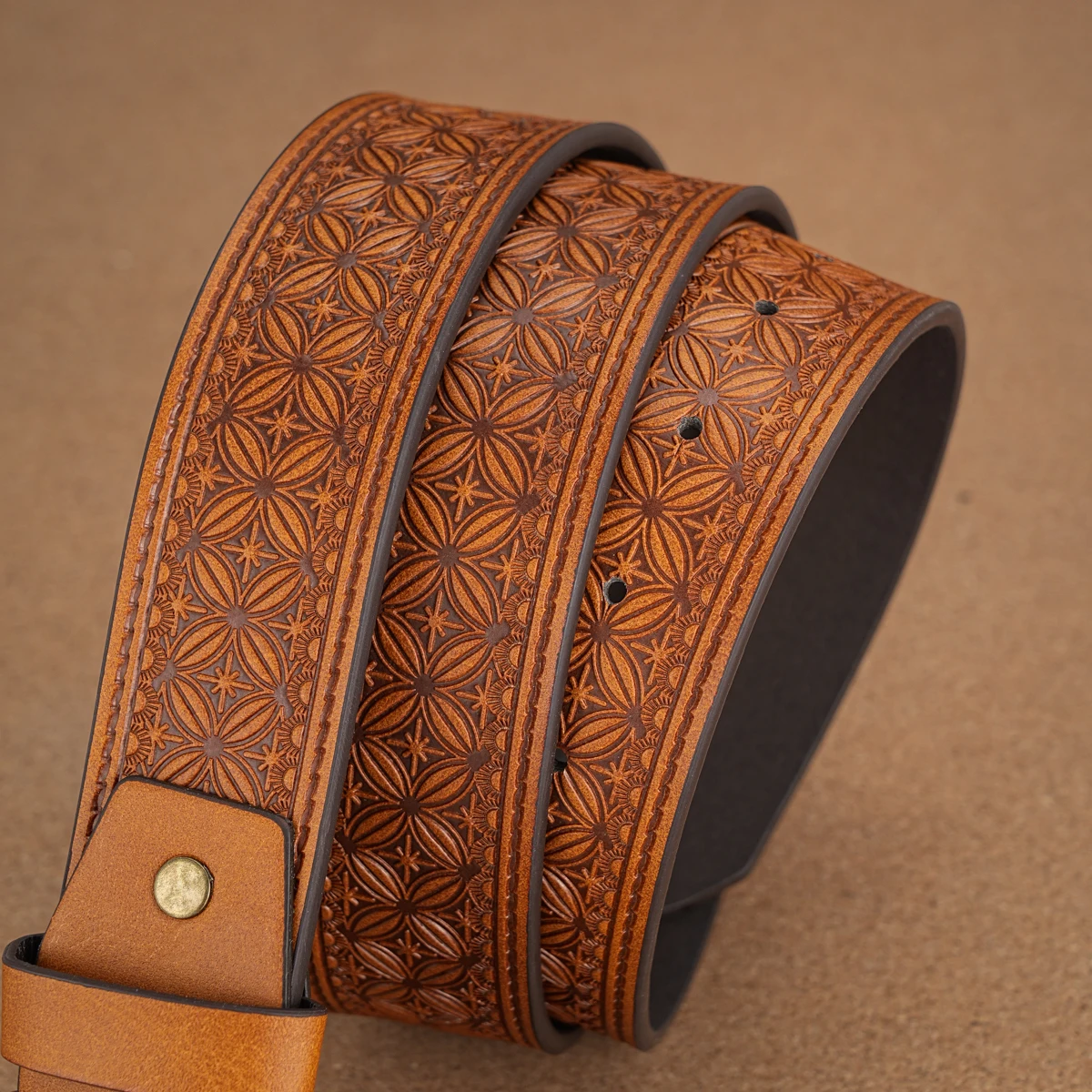 Western Denim PU Belt - men\'s decorative printed engraved vintage belt