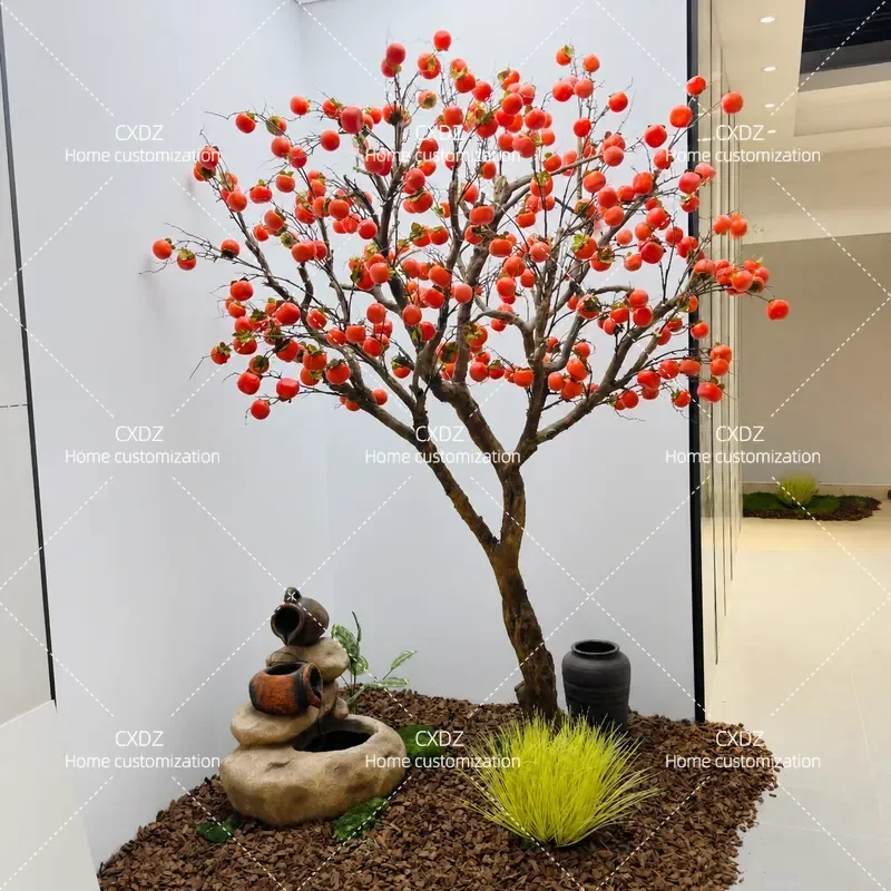 Simulation Persimmon Tree Artificial Fruit Plant Chinese Style New Year Decoration Fake Tree for Hotel Window Display Floor