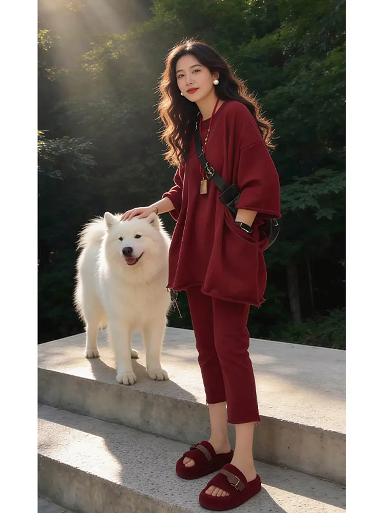 Casual Slimming Summer Set for Women Short Sleeve T-Shirt And Small Foot Pants Two-Piece Suit Breathable Comfortable Fashionable