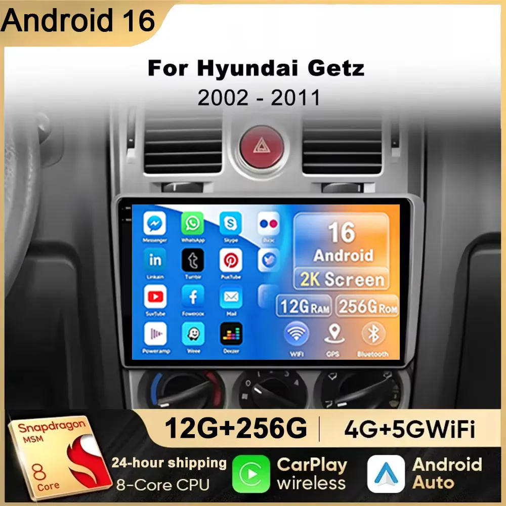 For Hyundai Getz 2002-2011 Car Intelligent Systems Carplay Android 16 Radio GPS Video 2din Stereo Multimedia Screen 4G Wifi BT