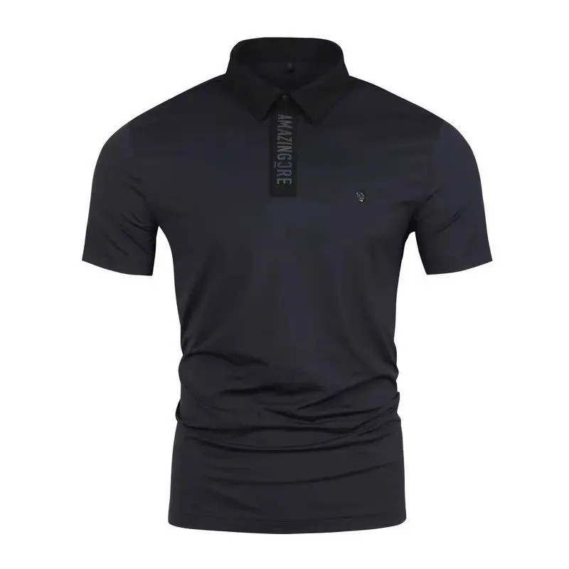 AMAZINGCRE 2024 New Men's Golf Slim-fit Skinny Short Sleeve Top Lapel Half-Button Temperament POLO Shirt