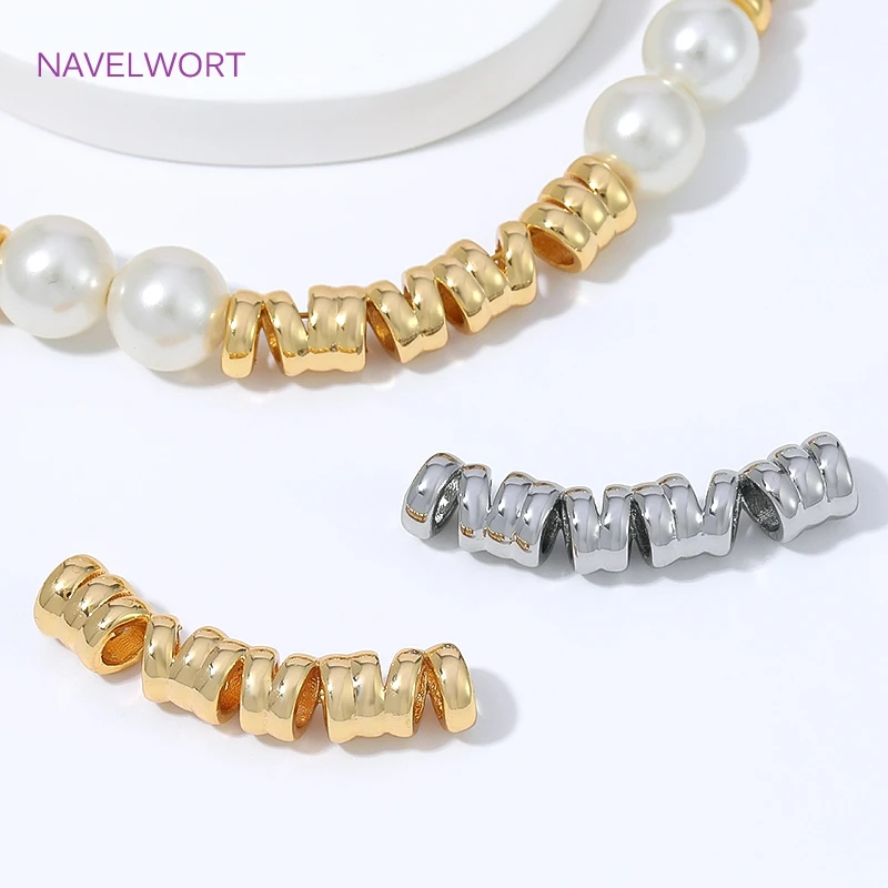18K Gold Plated Spiral Rondelle Spacer Beads,Twist Wave Large Hole Beads For Bracelet Making,Beads Separators,Jewelry Findings