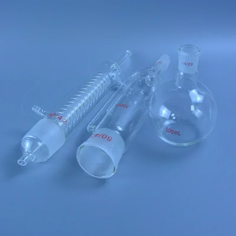 500ml Glass Soxhlet extractor,Extraction Apparatus soxhlet with coiled condenser,condenser and extractor body,Lab Glassware Kit