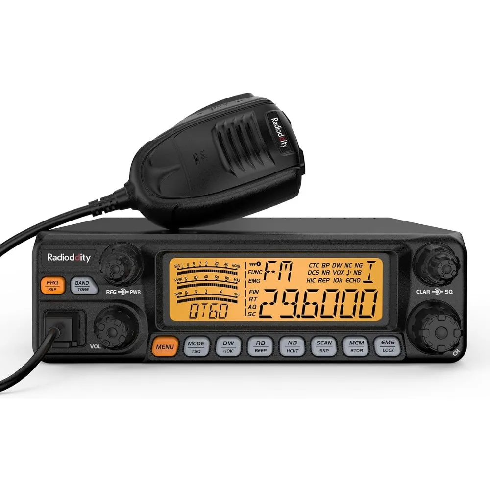 Radioddity Qt60 10 Meter Radio Ssb, Am, Fm, Pa, 60w High Power Amateur Ham Mobile Transceiver, Large Lcd Display