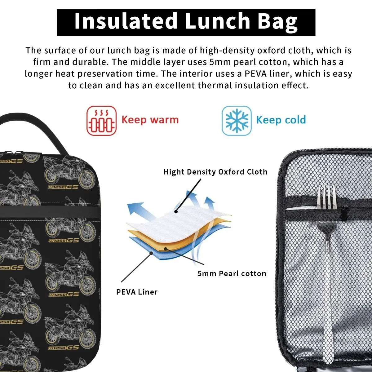 GS 1250 R 1250 Adventure Motorcycle Insulated Lunch Bag for Women Children Portable Food Boxes Thermal Lunch Box Tote