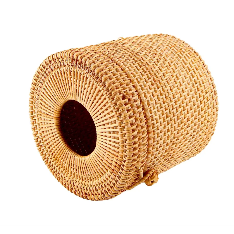 A23E-Rattan Tissue Box Toilet Paper Cover Wicker Decorative Holders With Lid For Storage Single Roll And Tissues In Bathroom