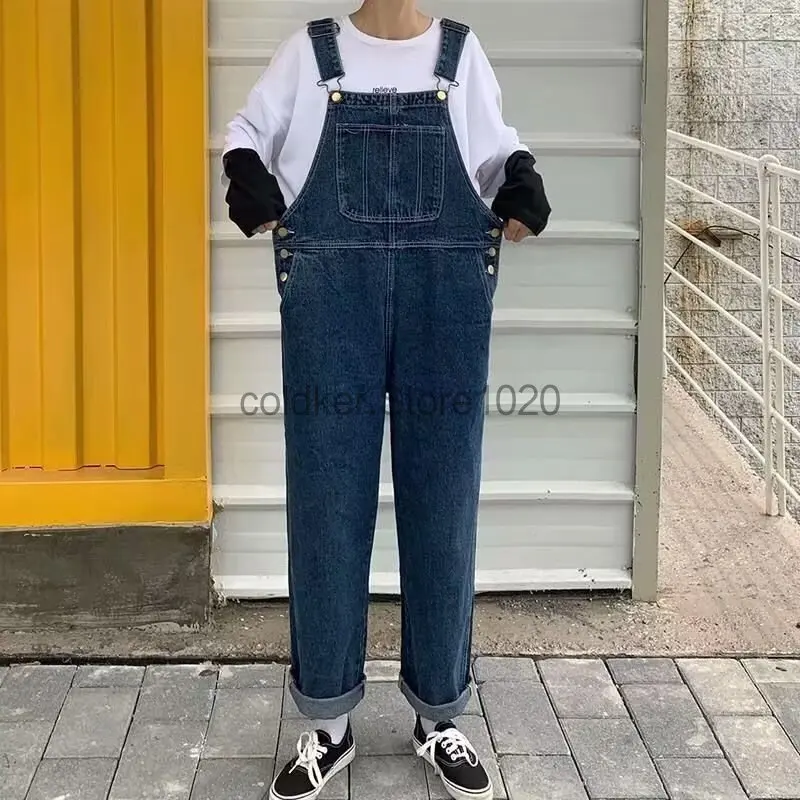 Nuevos monos de mezclilla para hombre, peleles rectos holgados con múltiples bolsillos informales, pantalones vaqueros con tirantes ajustables a la moda para hombre