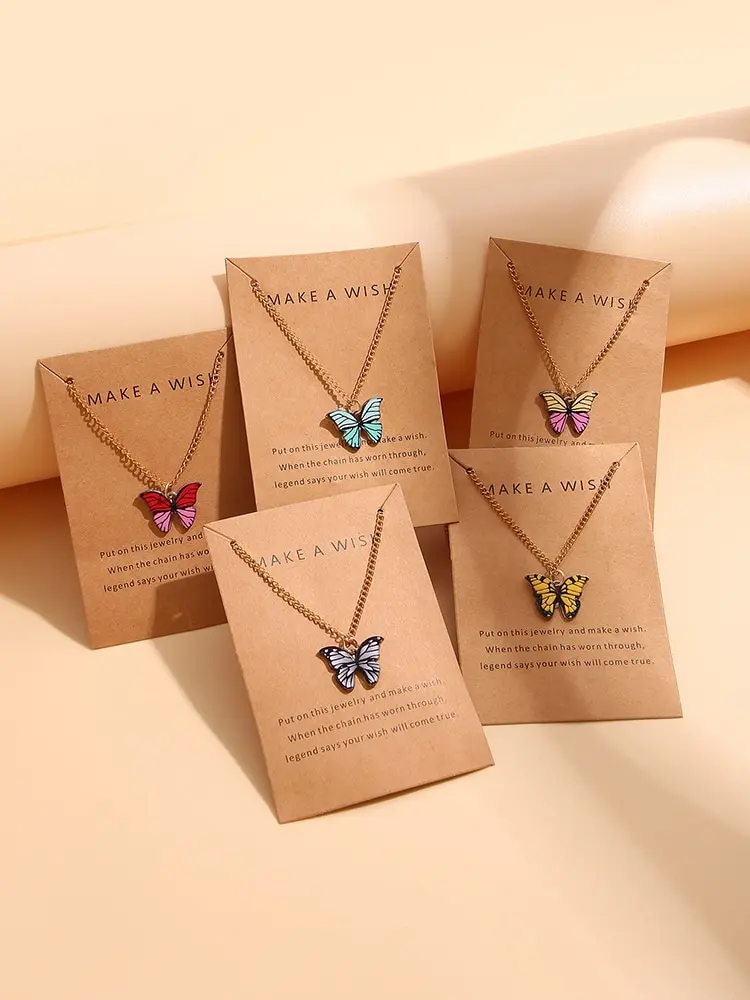 5Pcs Fashion Women Necklace Korea Style New Butterfly Pendant Necklace Gift For Girl Cute Lovely Neck Jewelry Wholesale Jewelry