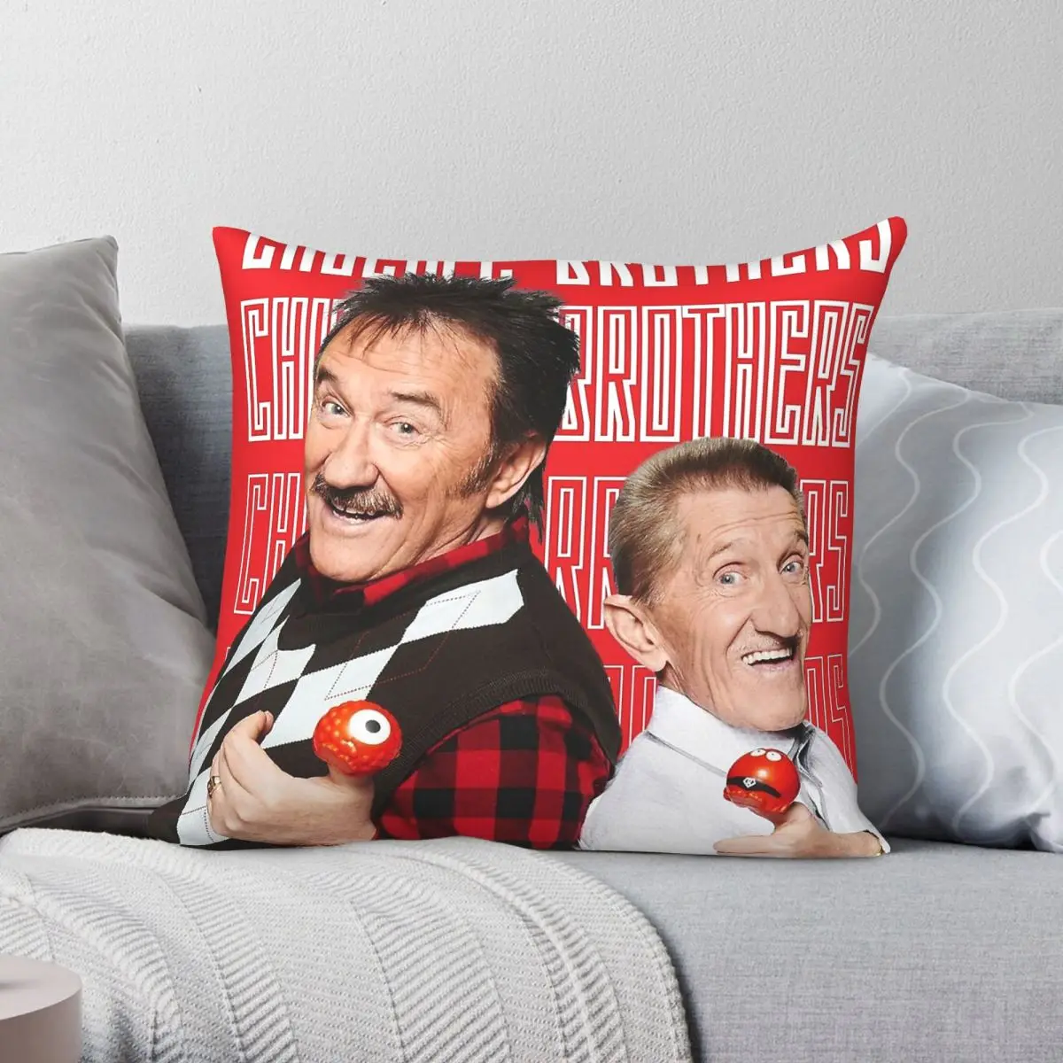 Chuckle Brothers Band quadratischer Kissenbezug, Polyester-Leinen-Samt-Muster, Reißverschluss-Dekor-Kissenbezug, Kissenbezug für Zuhause