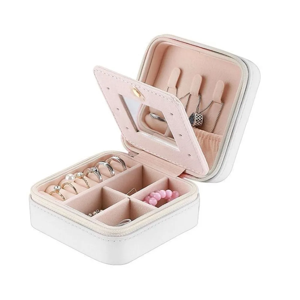 

Portable with Mirror Mini Jewelry Box Elegant Mini Ring Earring Storage Case High-end Cosmetic Bag
