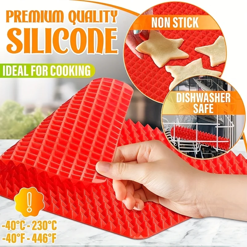 Antihaft-Silikon-Backmatte, 40,6 x 27,9 cm, Pyramiden-Kochmatte, BPA-freie Pfanne zum Backen von Mikrowellenherden, leicht zu reinigende Brathähnchen-Matte – Detail 8
