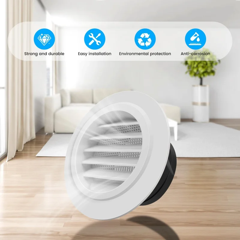 Tampa de ventilação redonda com aberturas Soffit de 4 polegadas com exaustor de banheiro com tela voadora integrada, escritório e casa, (100 mm)